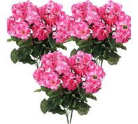 Hperu 6 pezzi Gerani artificiali, fiori di seta lievita da 14 pollici con rami regolabili per arredamento esterno interno, rosso rosa