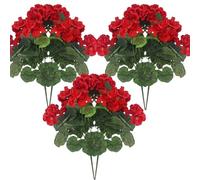 Hperu 6 pezzi Gerani artificiali - fiori di seta realistici da 14 pollici con rami regolabili, vibranti gerani rossi per arredamento interno, esterno, rosso