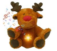 Hperu Animale di pezza che respira Peluche renna illuminata marrone da 12 pollici con ninna nanna 4 ingranaggi anti-ansia per bambini che dormono - Animale di pezza con renna