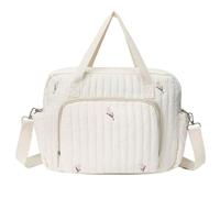 Hperu Borsa per pannolini trapuntata elegante con ricamo Borsa per pannolini per mamma, per da viaggio portatile con tracolla regolabile per un facile trasporto, Beige