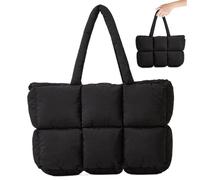 Hperu Borsa tote imbottita da donna, borsa tote morbida e gonfia con cerniera e tasca interna, elegante trapuntata imbottita in cotone leggero invernale per lavoro, shopping, viaggi (Nero) -