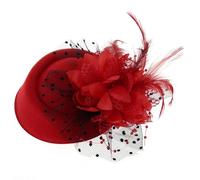 Hperu Cappelli da fascinatori per Donne e Ragazze, Cappello da tè Vintage con Fiori, Velo da Cocktail, fascinatori da Donna con Clip, Fascia per Capelli Nera Rossa