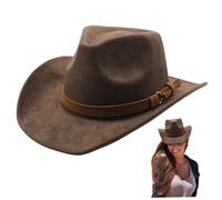 Hperu Cappello da Cowboy Marrone Largo con Cappello da Cowgirl in Pelle Scamosciata per Uomini e Donne per la Festa