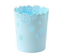 Hperu Contenitore per rifiuti in plastica senza coperchio rotondo blu, cestino per la carta straccia con design a fiori cavi e bidone della spazzatura per il cestino della carta straccia domestica