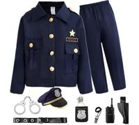 Hperu Costume da Polizia per Bambini 8-10 Uniforme da Ufficiale con Accessori Realistici Set per Giochi di Ruolo per Compleanno di Ragazzi Halloween M - Costume da Polizia per Bambini