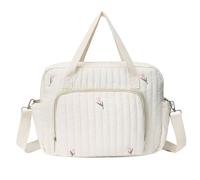 Hperu Elegante borsa trapuntata per mamma con ricamo, borsa per pannolini da viaggio portatile con tracolla regolabile per un facile trasporto Beige