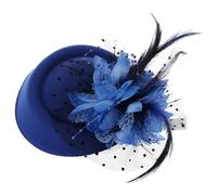 Hperu Fascinator Nero, Cappello da Tea Party a Fiori Vintage con Velo da Cocktail, Fascinator da Donna con Clip e Fascia per Capelli in Design Nero con Accenti Blu