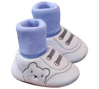 Hperu Scarpe Invernali per Bambini da 6 a 9 Mesi, Simpatico Orsetto Peluche Calzini per Bambini Scarpe Antiscivolo Unisex Stivali Comodi e Caldi Suola Morbida 12 cm Blu - Calzino