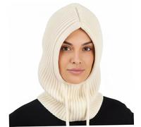 Hperu Sciarpa con Cappuccio da Donna, Sciarpa con Cappuccio in Maglia Beige con Coulisse, Cappello Invernale Stile Passamontagna Antivento e Combo per Donna e Uomo