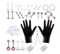 Hperu Set di aghi per piercing, kit per piercing al corpo Anelli per lingua in acciaio inossidabile Gioielli per ombelico 47 pezzi