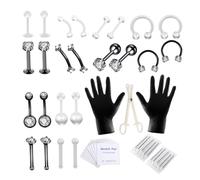 Hperu Set di aghi per piercing, kit per piercing al corpo Anelli per lingua in acciaio inossidabile Gioielli per ombelico neri 47 pezzi