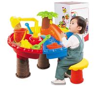 Hperu Tavola idromatica per Bambini, Falda da 4 in 1 per Bambini, Sabbia a Forma Rotonda e Gioca con Accessori, attività sensoriale all'aperto, 17.7x13.8