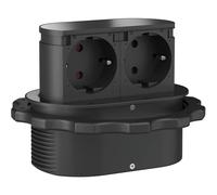 HPF, Colore: Nero Elemento Piccolino, 2 Pezzi. Presa Schuko, Acciaio Inox, 2
