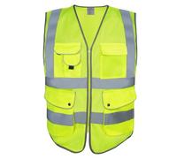 HPHST Gilet di sicurezza per uomo e donna, ad alta visibilità, con chiusura lampo, gilet riflettente da lavoro EN ISO 20471, Maglia gialla, L