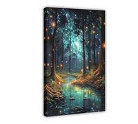 HPIOJQGOO Poster su tela con lucciole nella foresta incandescente, decorazione artistica da parete per soggiorno e camera da letto, 50 x 75 cm