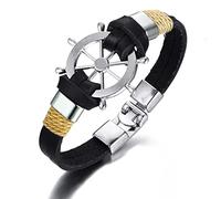 HPIP Bracciale con Ciondoli per Timone Vintage per Uomo Braccialetti con Corda in Pelle Multistrato