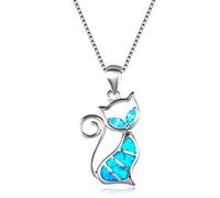 HPIP Collana con Ciondolo Gatto con Opale di Fuoco Blu Colore Argento di Alta qualità con Gioielli da Gattino Femminile alla Moda per Le Donne