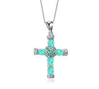 HPIP Collana con Ciondolo Opale Verde Femminile Carino Collane con Catena A Croce Ovale alla Moda per Le Donne Collana per Matrimoni Color Argento Boho