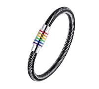 HPIP Nuovo Braccialetto Magnetico in Vera Pelle Intrecciata Nero/Bianco da Donna Uomo Gay Pride Rainbow Bracciale Magnetico Regalo