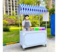 HPIRFYE Carrello venditore esterno in ferro, carrello da strada pieghevole, stand portatile con tettoia, banco leggero per mercati agricoli con ruote, ideale per vendere snack, dolci e giocattoli