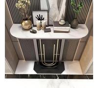 HPIRFYE Consolle Da Corridoio Stretto In Marmo, Consolle da Corridoio con Piano Sinterizzato e Telaio in Acciaio Rinforzato, Grande Piano, Angoli Arrotondati, Base Rotonda Unica(White,100cm)