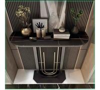 HPIRFYE Consolle Da Corridoio Stretto In Marmo, Consolle da Corridoio con Piano Sinterizzato e Telaio in Acciaio Rinforzato, Grande Piano, Angoli Arrotondati, Base Rotonda Unica(Black,120cm)