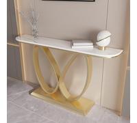 HPIRFYE Consolle decorativa moderna per ingresso, tavolo d’accento con doppio anello infinito e piano in pietra sinterizzata, base metallica robusta, per soggiorno o foyer(White+gold,120cm)