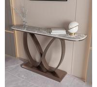 HPIRFYE Consolle decorativa moderna per ingresso, tavolo d’accento con doppio anello infinito e piano in pietra sinterizzata, base metallica robusta, per soggiorno o foyer(Gray+brass,120cm)