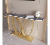 HPIRFYE Consolle decorativa moderna per ingresso, tavolo d’accento con doppio anello infinito e piano in pietra sinterizzata, base metallica robusta, per soggiorno o foyer(Blue+gold,100cm)