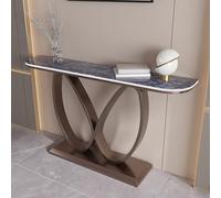 HPIRFYE Consolle decorativa moderna per ingresso, tavolo d’accento con doppio anello infinito e piano in pietra sinterizzata, base metallica robusta, per soggiorno o foyer(Blue+brass,120cm)