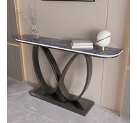 HPIRFYE Consolle decorativa moderna per ingresso, tavolo d’accento con doppio anello infinito e piano in pietra sinterizzata, base metallica robusta, per soggiorno o foyer(Blue+black,150cm)