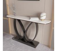 HPIRFYE Consolle decorativa moderna per ingresso, tavolo d’accento con doppio anello infinito e piano in pietra sinterizzata, base metallica robusta, per soggiorno o foyer(White+black,80cm)