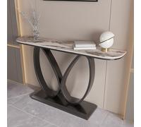 HPIRFYE Consolle decorativa moderna per ingresso, tavolo d’accento con doppio anello infinito e piano in pietra sinterizzata, base metallica robusta, per soggiorno o foyer(Brown+black,120cm)
