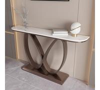 HPIRFYE Consolle decorativa moderna per ingresso, tavolo d’accento con doppio anello infinito e piano in pietra sinterizzata, base metallica robusta, per soggiorno o foyer(White+brass,150cm)