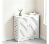 HPIRFYE Mobile moderno per router WiFi con ripiani regolabili, armadietto multimediale a due livelli, organizer per cavi e multipresa, design traforato decorativo(White,60 * 30 * 70cm)