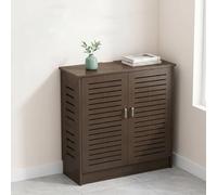 HPIRFYE Mobile moderno per router WiFi con ripiani regolabili, armadietto multimediale a due livelli, organizer per cavi e multipresa, design traforato decorativo(Brown,50 * 30 * 70cm)