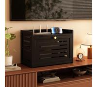 HPIRFYE Mobile porta router WiFi a due livelli con mensole, scatola nascosta per modem, sistema ordinato per cavi e ciabatta elettrica, adatto a camera da letto o soggiorno(Black,40.5 * 28 * 43cm)