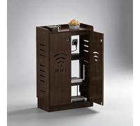 HPIRFYE Mobile porta router WiFi con ripiani regolabili, armadietto multimediale a due livelli per la casa, organizer per cavi e multipresa, design traforato decorativo(Brown,50 * 25 * 60cm)