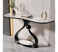 HPIRFYE Tavolo Consolle Compatto Con Piano In Pietra Sinterizzata,Struttura In Metallo Curva Creativa,Facile Da Installare,per Soggiorno,Dietro Il Divano,Corridoio,Ingresso(White+black,100cm)