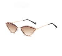 HPIRME Occhiali da sole a triangolo Cat Eye Occhiali da sole lucidi in cristallo senza montatura in lega Tonalità femminili, tè oro, taglia unica