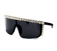 HPIRME Occhiali da sole oversize con diamanti Occhiali da donna a specchio Occhiali da sole Donna Punk Strass Eyewear UV400, NERO, NERO, taglia unica