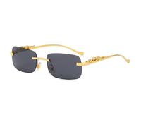 HPIRME Occhiali da sole rettangolari senza montatura in metallo vintage con testa di leopardo, occhiali colorati senza montatura per donna uomo, oro nero, taglia unica