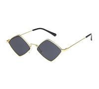 HPIRME Occhiali da sole rombo piccoli Occhiali da sole da donna Montatura in metallo Specchio color oceano Retro Occhiali da sole in lega retrò neri, 3, taglia unica