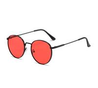 HPIRME Occhiali da sole rotondi alla moda, stile vintage, con protezione UV, montatura in metallo, stile streetwear (nero-rosso)