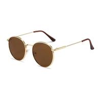 HPIRME Occhiali da sole rotondi alla moda, stile vintage, con protezione UV, montatura in metallo, stile streetwear (oro-tè)