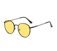 HPIRME Occhiali da sole rotondi alla moda, stile vintage, con protezione UV, montatura in metallo, stile streetwear (nero-giallo)