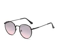 HPIRME Occhiali da sole rotondi alla moda, stile vintage, con protezione UV, montatura in metallo, stile streetwear (nero-grigio rosa)