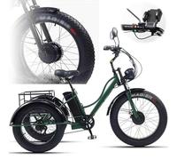 HpJfdsU Triciclo Per Adulti Fat Tire Da 24'' (7 Velocità) - Telaio Passante A Gradino Basso/Cestino Grande/Sedile Più Ampio Regolabile, Biciclette Da Crociera Per Adulti + Display Lcd + Faro Green