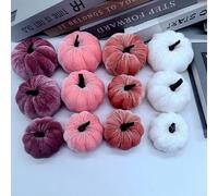 HpLive 12 pezzi di velluto piccole zucche per decorazione autunnale, mini decorazione artificiale a zucca rosa e bianco, per Halloween, giorno del Ringraziamento e tavolo di nozze