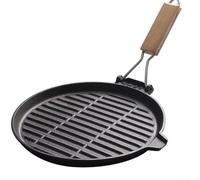 HpLive Bistecchiera in ghisa con manico pieghevole in legno - bistecca con griniera e occhiello per barbecue e fornelli